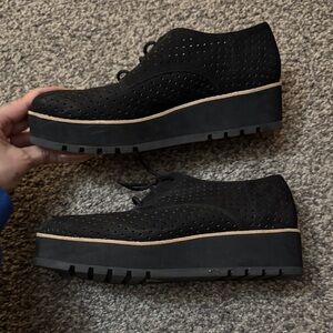 Eileen Fisher Black Menswear style Platform Oxfords